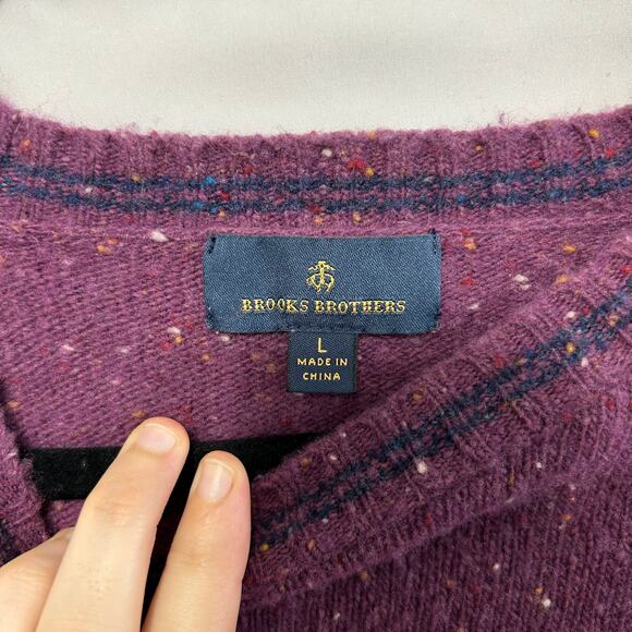 Brooks Brothers Speckled Lambswool Sweater Men's Sz L Purple Preppy Classic - Picture 3 of 5